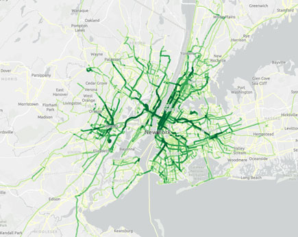 nyc weekend transit frequency map