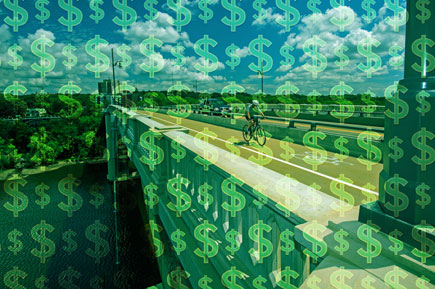 illustration of dollar signs over a road