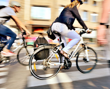 Bicylists in an urban area