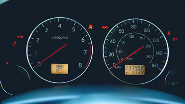 Close up of gauges on a vehicle dashboard