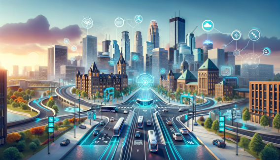 Cityscape rendering with advanced technology and connected vehicles