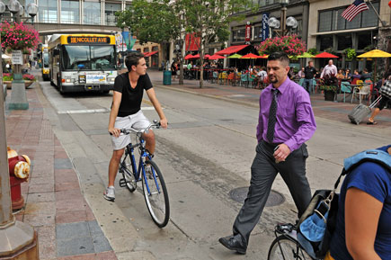 Bikes and pedestrians on street