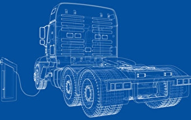 Illustration of an electric semi truck plugged in to a charging station