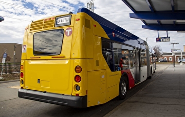 Bus parked at a transit station