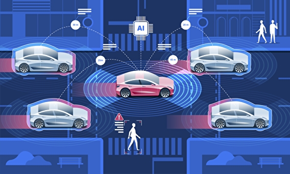 Illustration of automated vehicles in a city