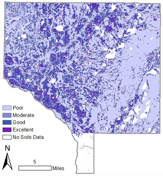 A color-coded map of soil infiltration conditions in Anoka County