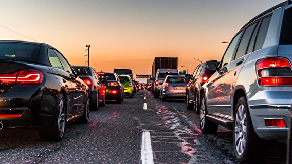 Bumper-to-bumper car traffic on a freeway