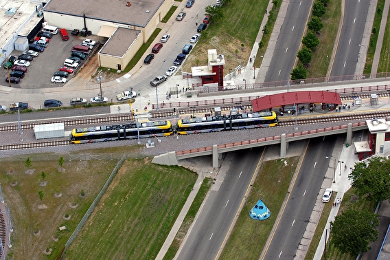 Aerial view of the Blue Line at Franklin Station
