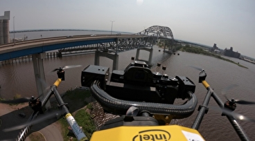 Drone Inspecting Bridge
